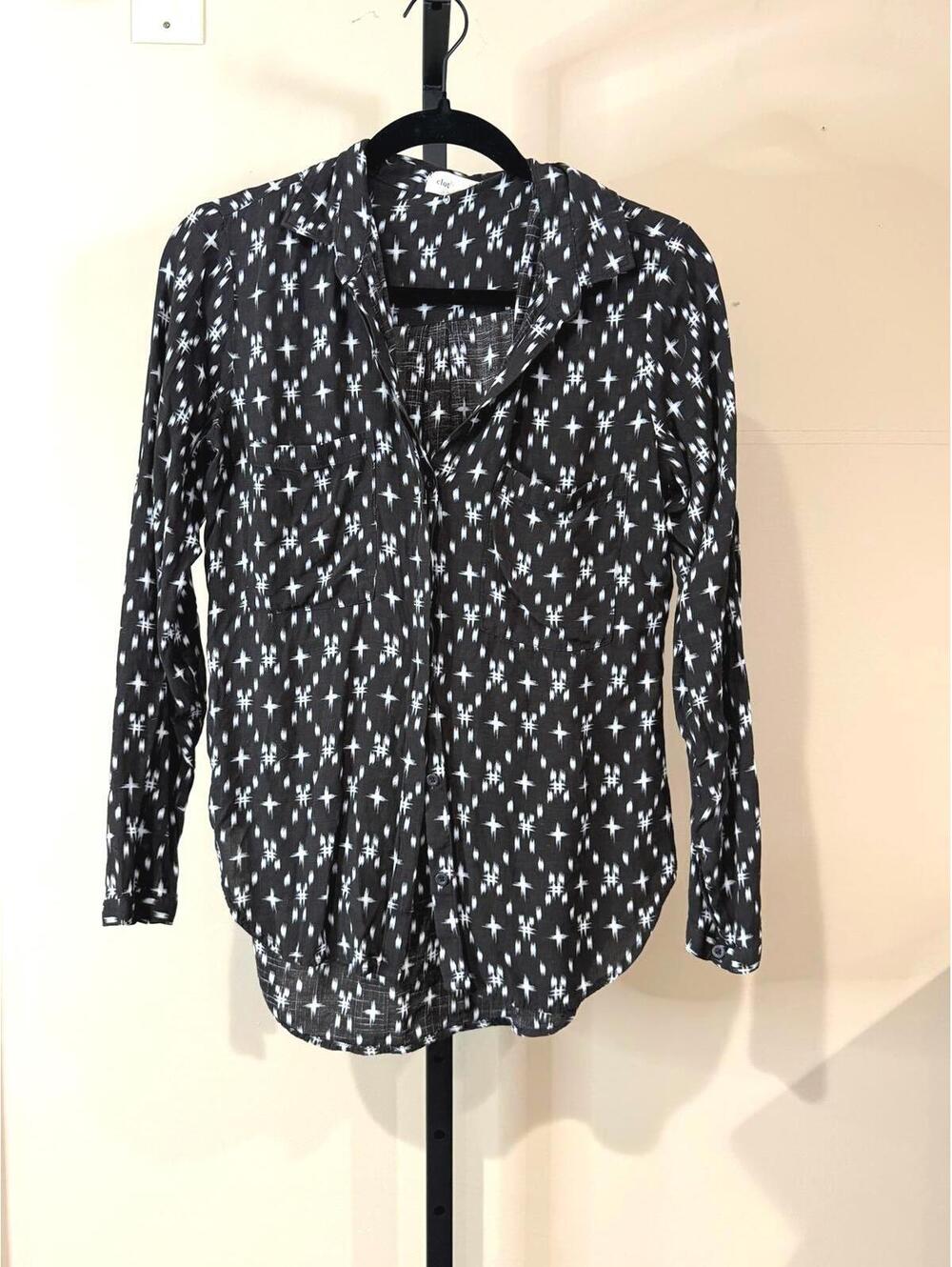 Cloth & Stone XS Black and White Patterned Long Sleeve Shirt